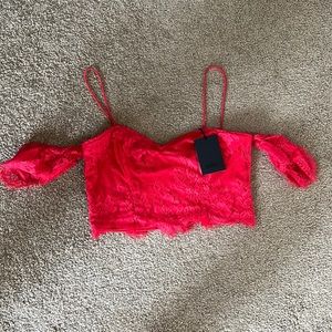 Red lace crop top, size small